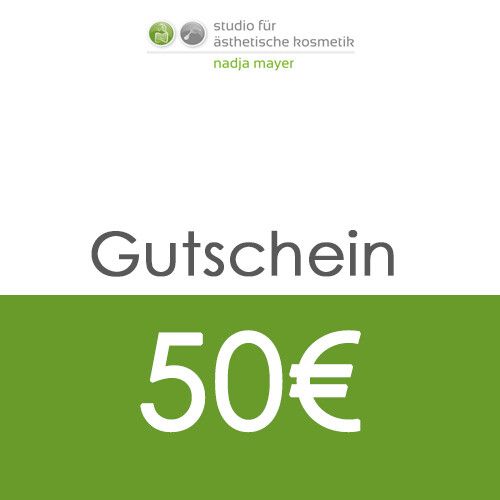 Gutschein im Wert von 50€ online bestellen im Studio für ästhetische Kosmetik - Nadja Mayer